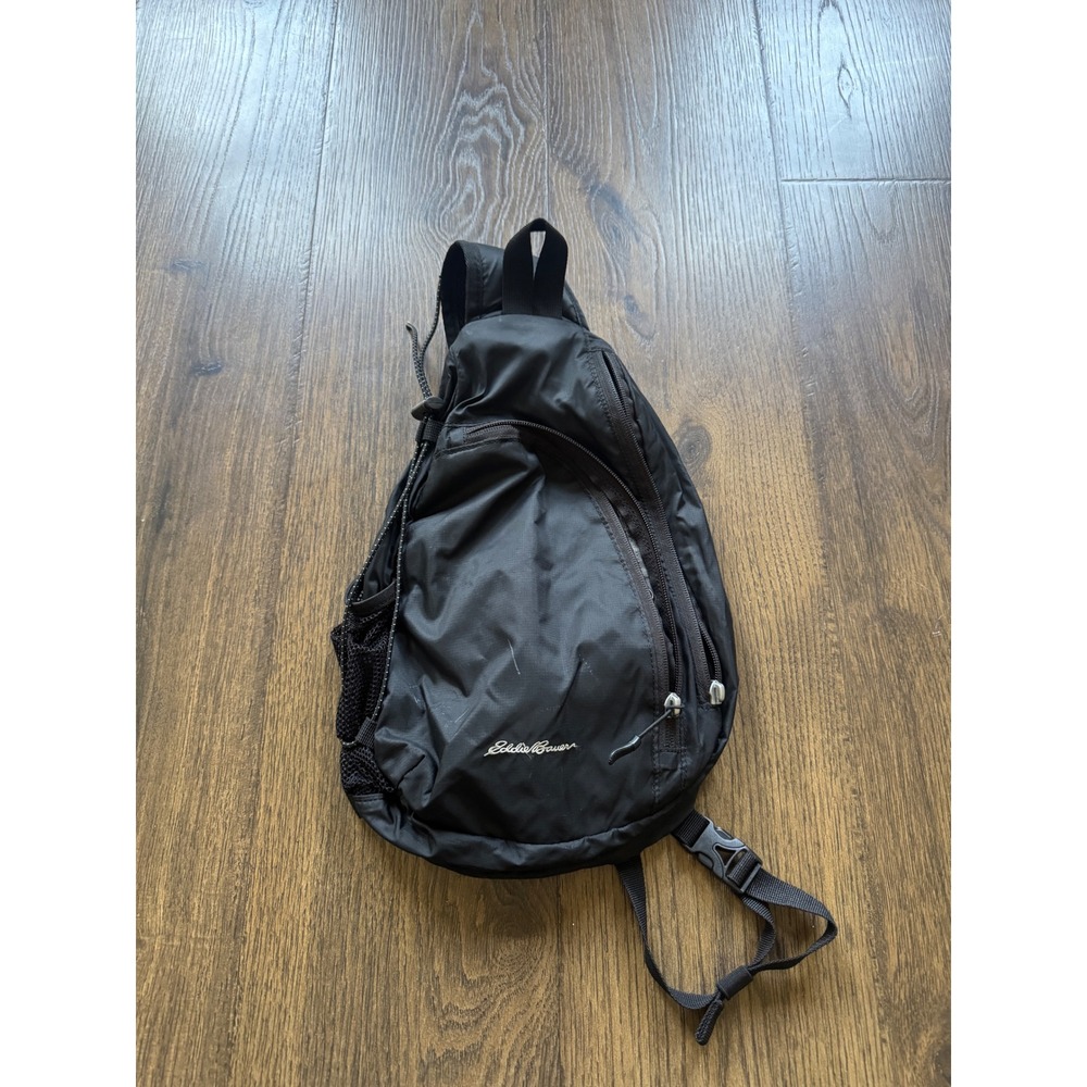 Eddie Bauer Stowaway Sling Bag Black Ripstop Nylon Crossbody Backpack